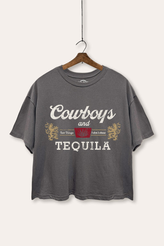 "cowboys & tequila" graphic boxy crop top