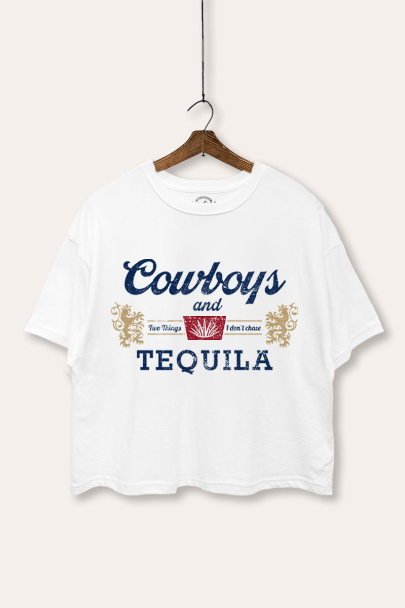 "cowboys & tequila" graphic boxy crop top