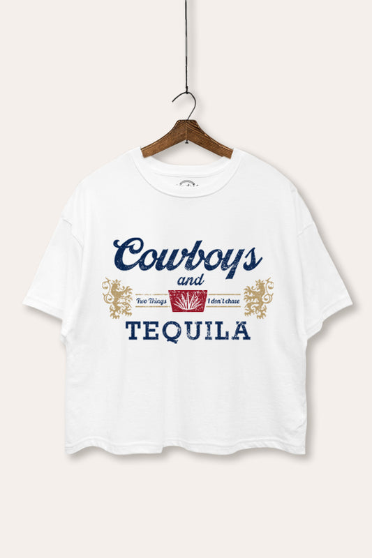 "cowboys & tequila" graphic boxy crop top
