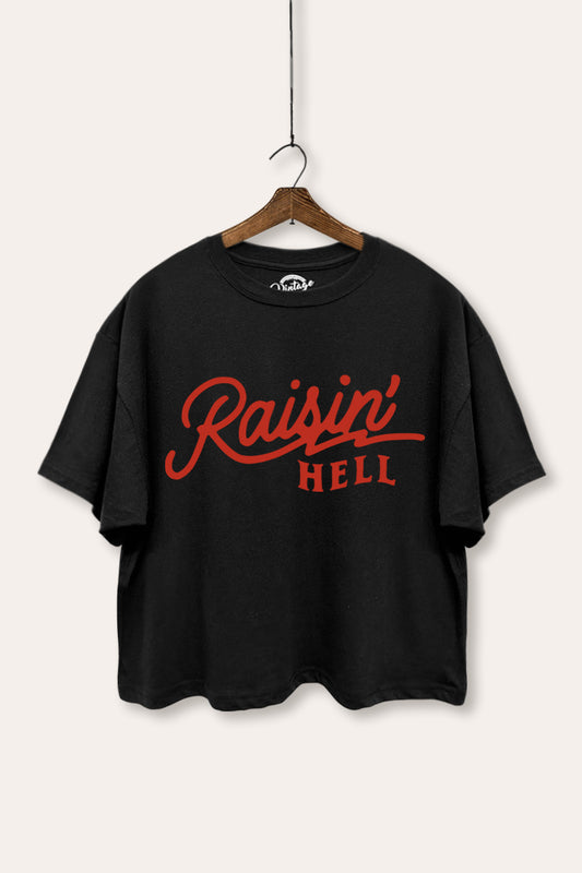 Raisin' Hell Retro Graphic Boxy Crop Top