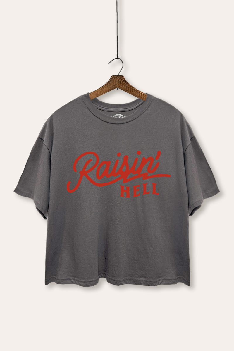 Raisin' Hell Retro Graphic Boxy Crop Top
