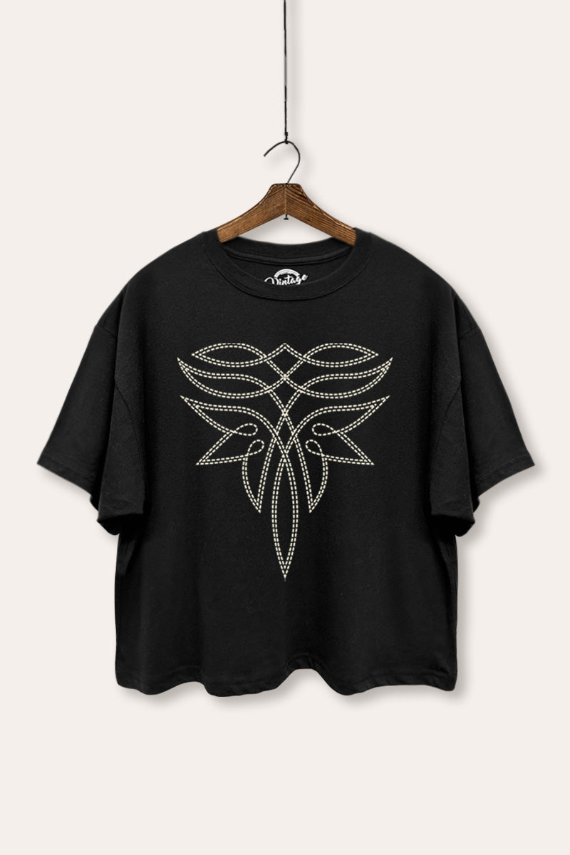 Western Boots Toe Stitch Graphic Boxy Crop Top