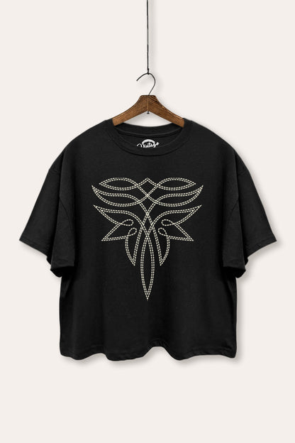 Western Boots Toe Stitch Graphic Boxy Crop Top