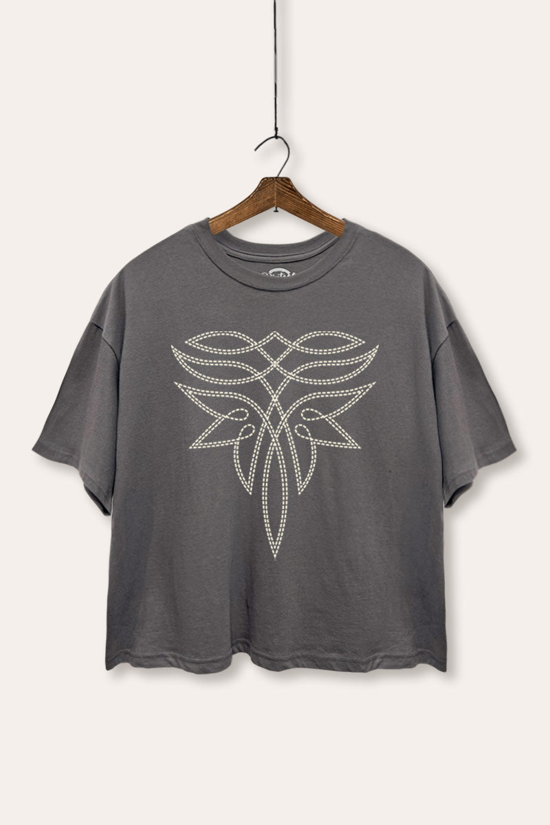 Western Boots Toe Stitch Graphic Boxy Crop Top