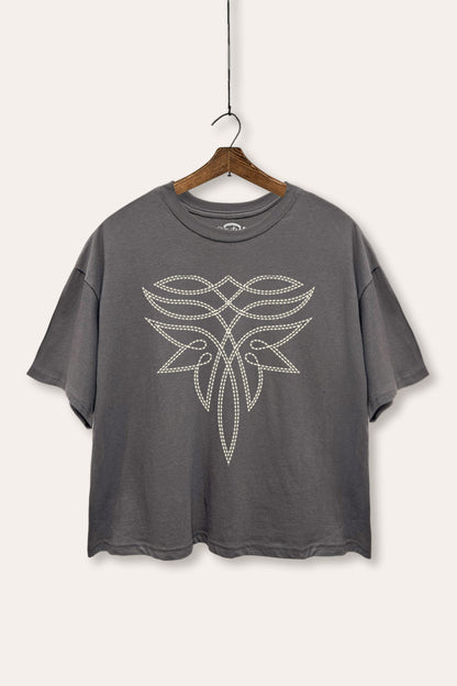 Western Boots Toe Stitch Graphic Boxy Crop Top