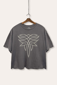 western cowboy boot toe stitch pattern boxy graphic crop top