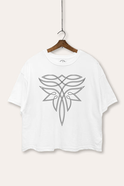 Western Boots Toe Stitch Graphic Boxy Crop Top