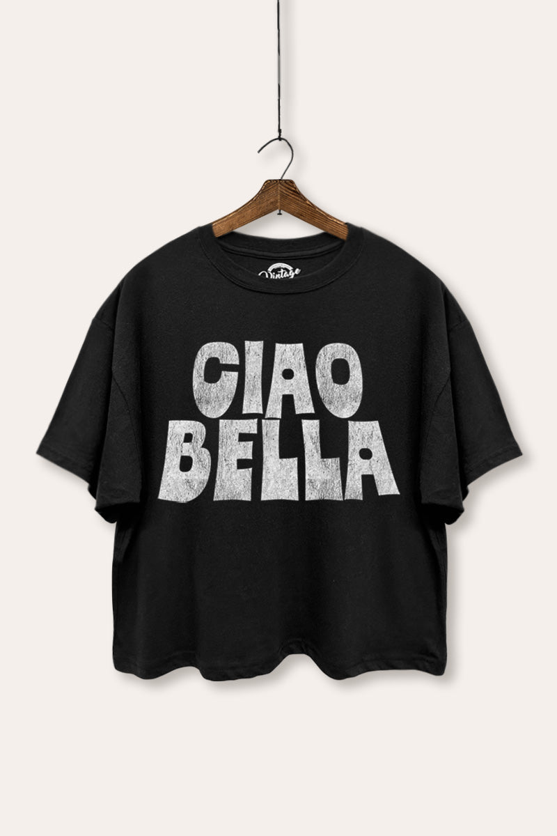 "ciao bella" typography boxy graphic crop top