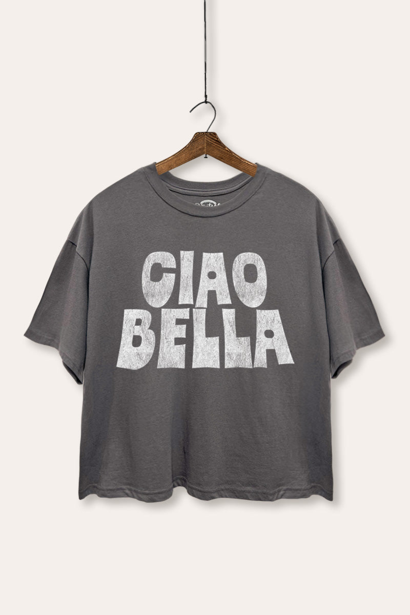 "ciao bella" typography boxy graphic crop top