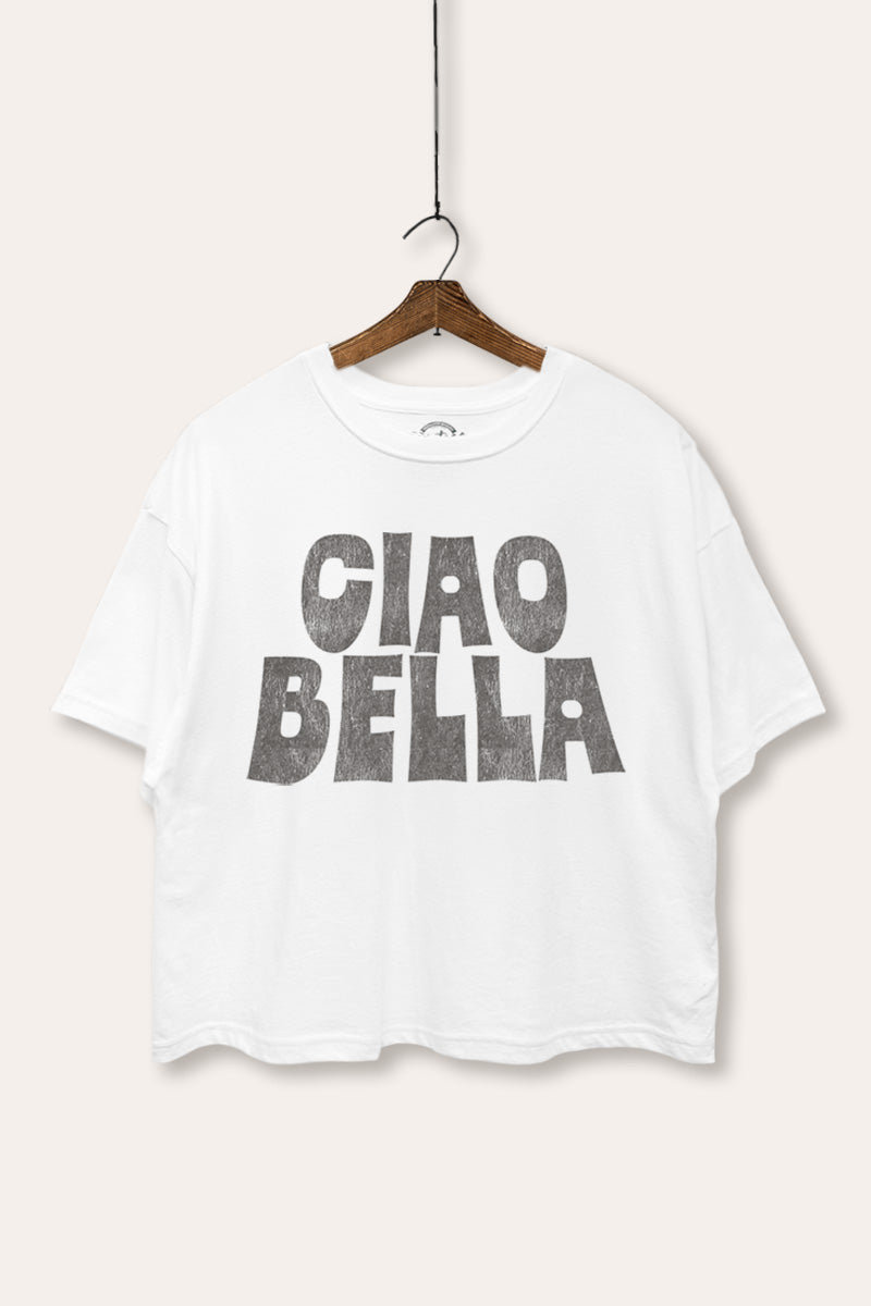 "ciao bella" typography boxy graphic crop top