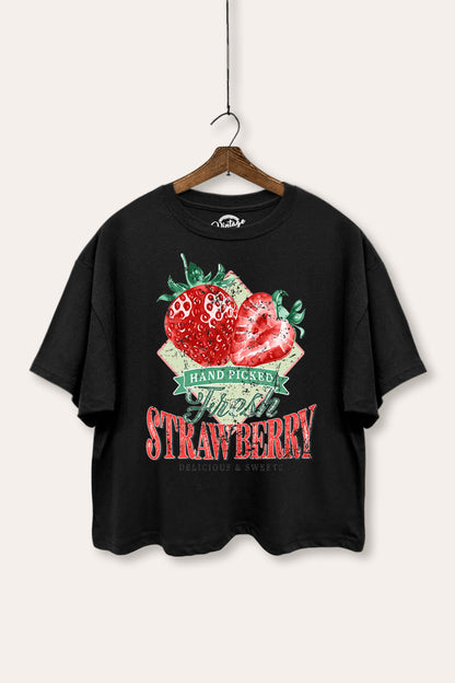Distressed Strawberry Fruit Graphic Boxy Crop Top