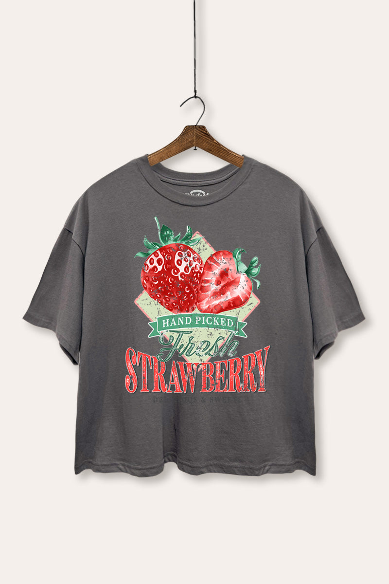 Distressed Strawberry Fruit Graphic Boxy Crop Top
