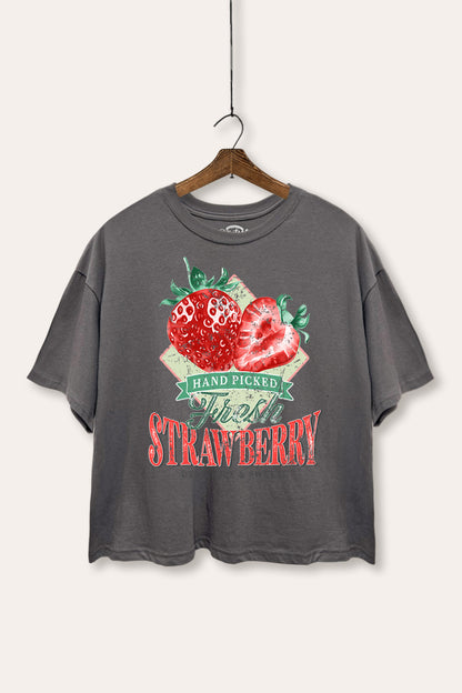 Distressed Strawberry Fruit Graphic Boxy Crop Top