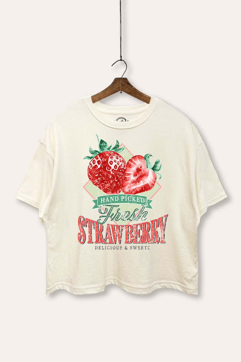 "fresh strawberry" boxy graphic crop top