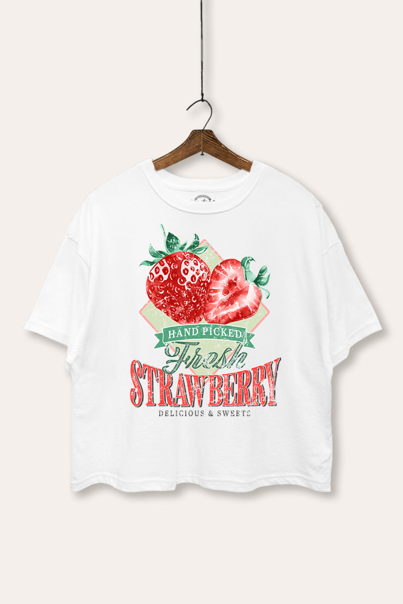 Distressed Strawberry Fruit Graphic Boxy Crop Top