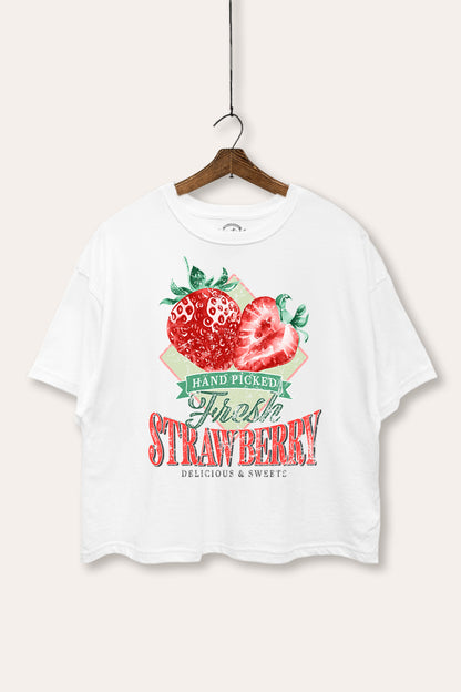Distressed Strawberry Fruit Graphic Boxy Crop Top