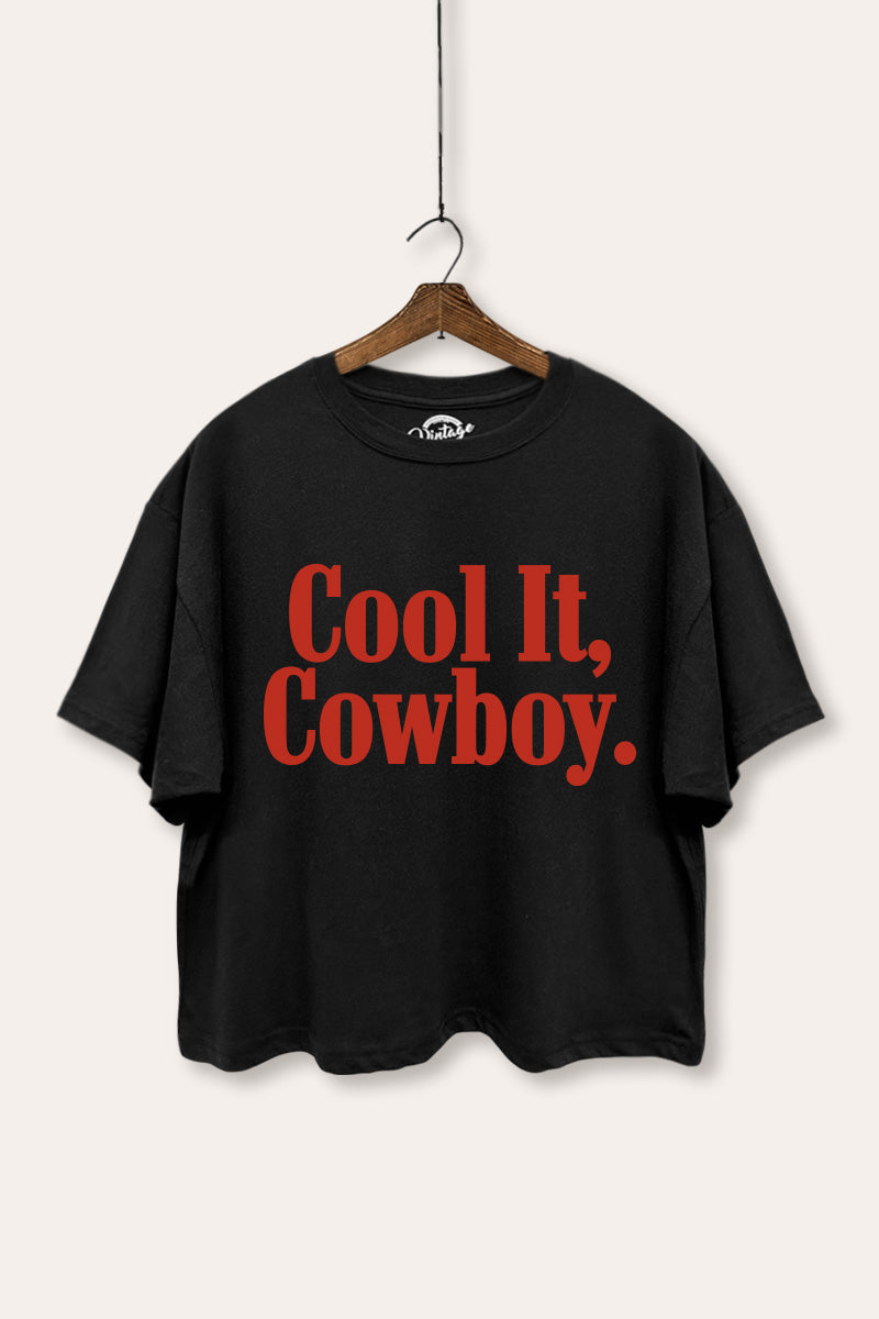 "cool it cowboy" boxy graphic crop top