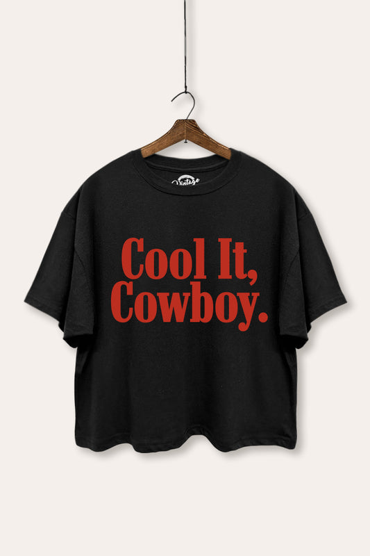 "cool it cowboy" boxy graphic crop top