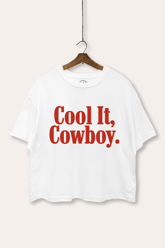 "cool it cowboy" boxy graphic crop top