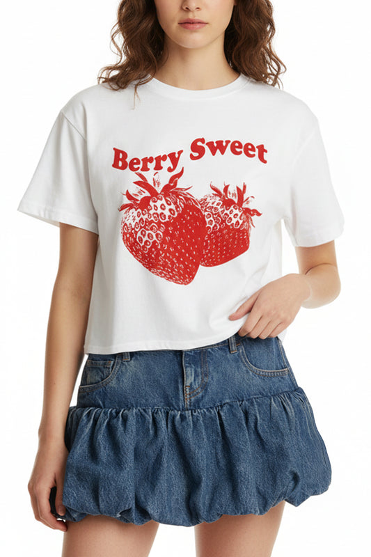 Berry Sweet Fruit Graphic Boxy Crop Top