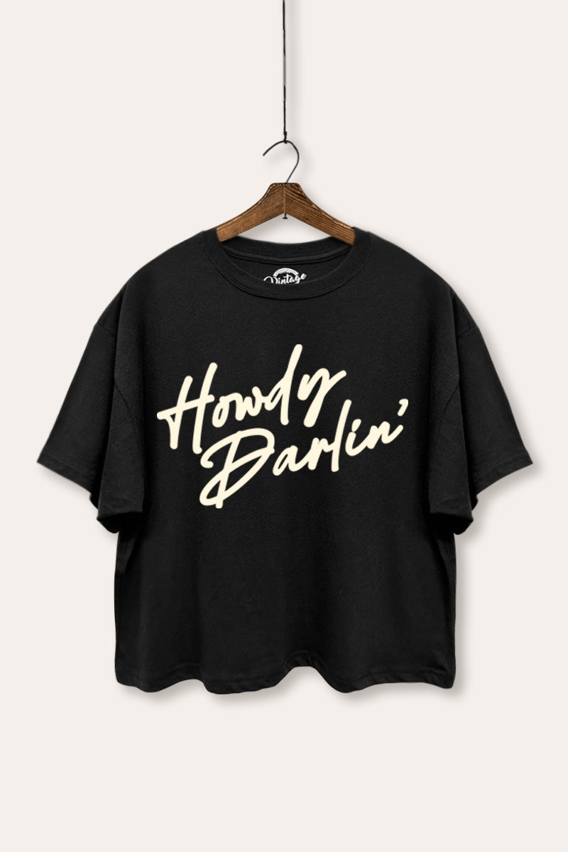 Howdy Darlin' Western Cursive Graphic Boxy Crop Top