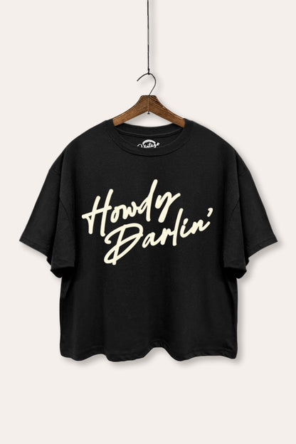 Howdy Darlin' Western Cursive Graphic Boxy Crop Top