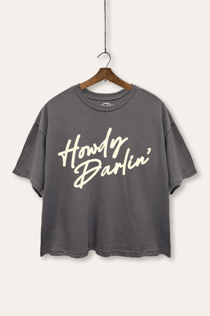 Howdy Darlin' Western Cursive Graphic Boxy Crop Top