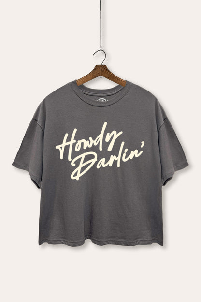 Howdy Darlin' Western Cursive Graphic Boxy Crop Top