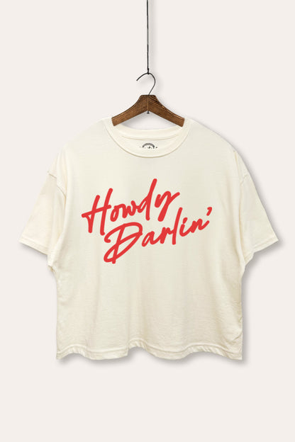 Howdy Darlin' Western Cursive Graphic Boxy Crop Top