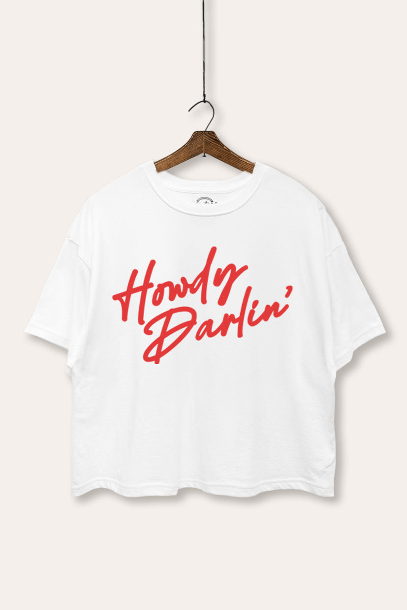 Howdy Darlin' Western Cursive Graphic Boxy Crop Top
