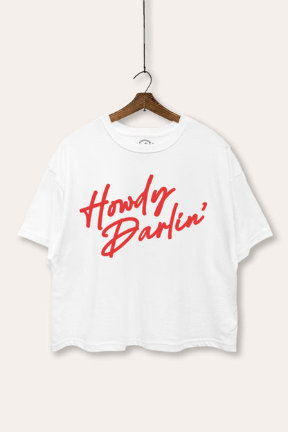 Howdy Darlin' Western Cursive Graphic Boxy Crop Top