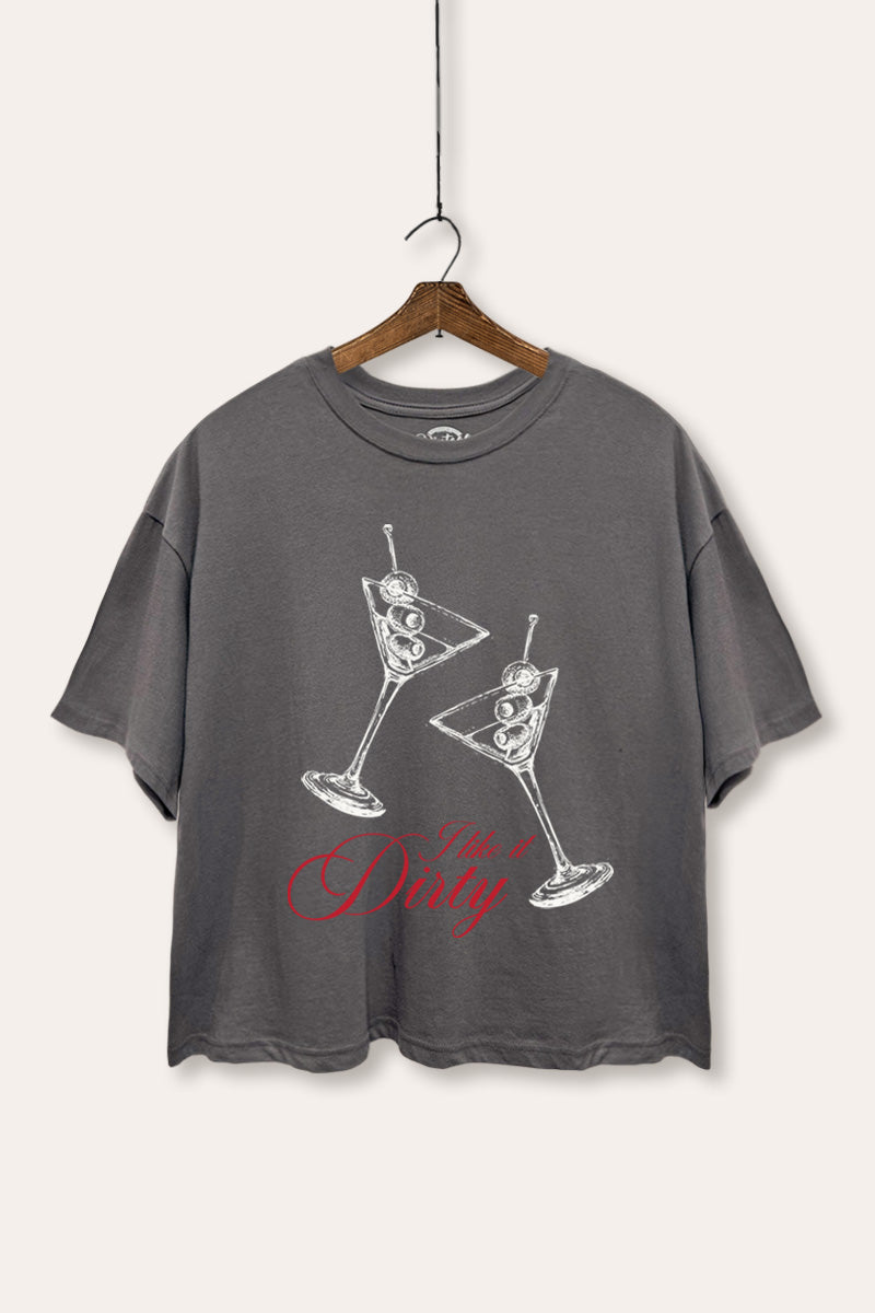 I Like It Dirty Martini Graphic Boxy Crop Top