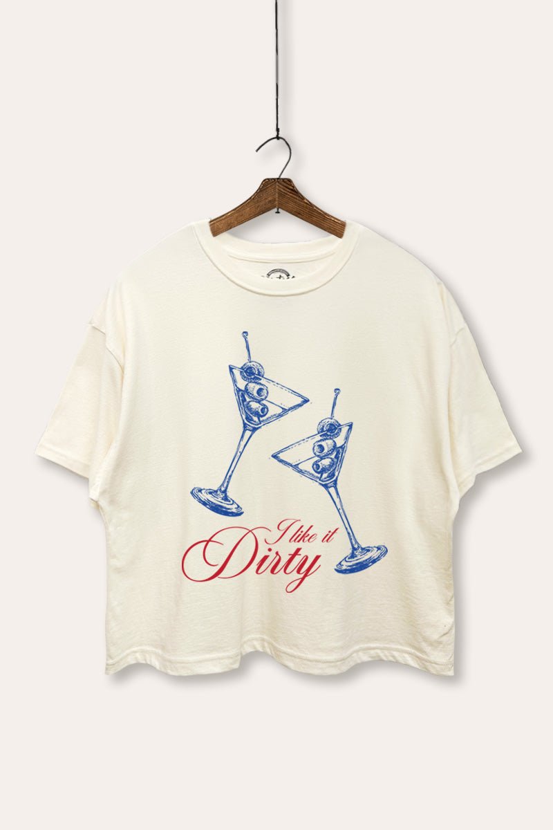 I Like It Dirty Martini Graphic Boxy Crop Top