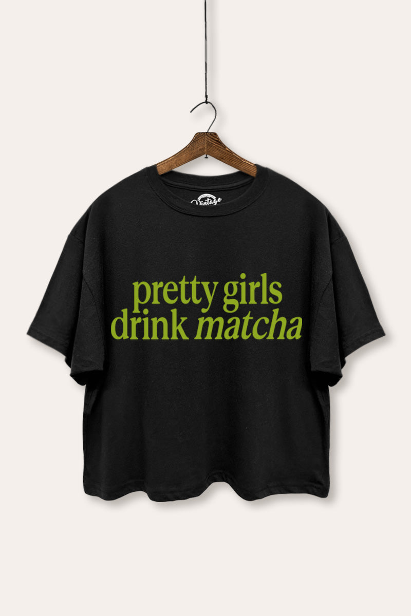 "pretty girls drink matcha" boxy graphic crop top