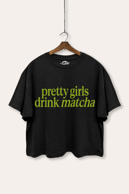 Pretty Girls Drink Matcha Graphic Boxy Crop Top