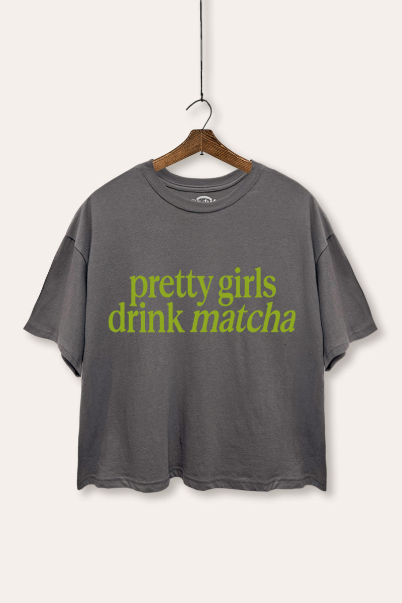 "pretty girls drink matcha" boxy graphic crop top