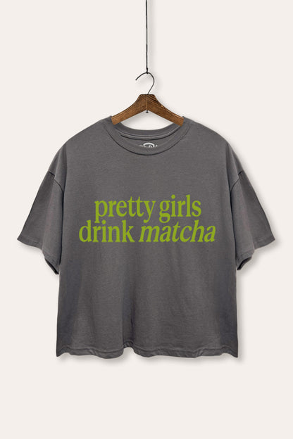 Pretty Girls Drink Matcha Graphic Boxy Crop Top