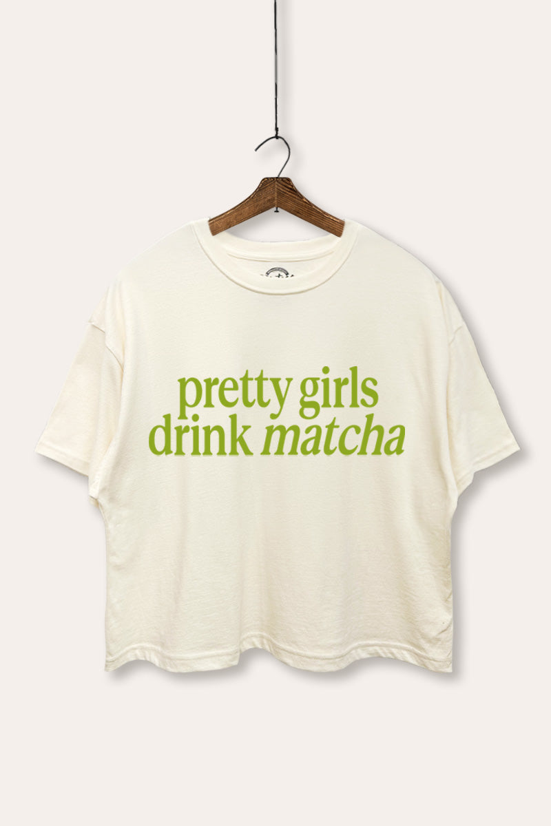 "pretty girls drink matcha" boxy graphic crop top