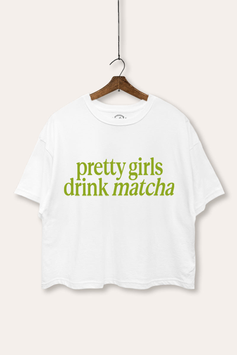 "pretty girls drink matcha" boxy graphic crop top