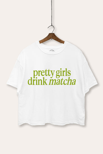 Pretty Girls Drink Matcha Graphic Boxy Crop Top