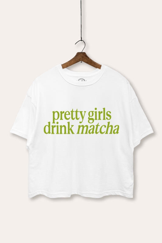 Pretty Girls Drink Matcha Graphic Boxy Crop Top
