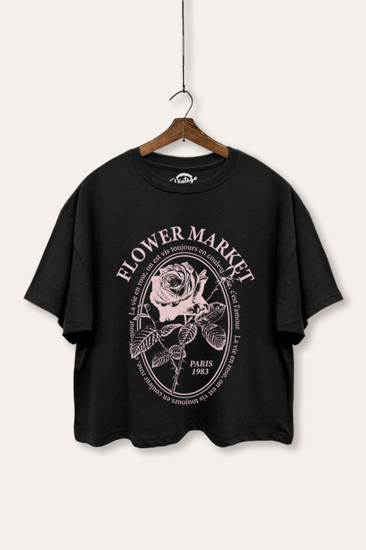 Flower Market Rose Graphic Boxy Crop Top