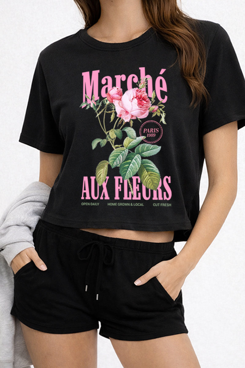Flower Market French Graphic Boxy Crop Top