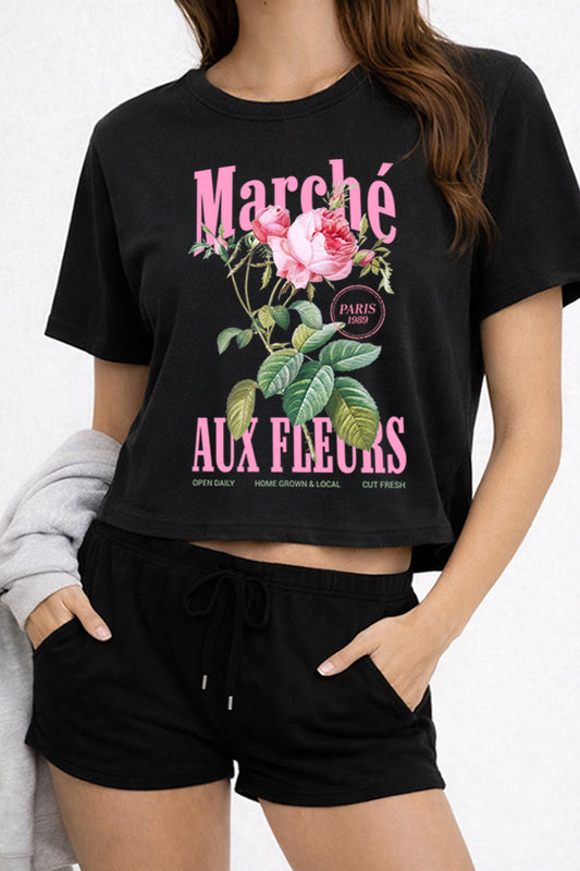 Flower Market French Graphic Boxy Crop Top