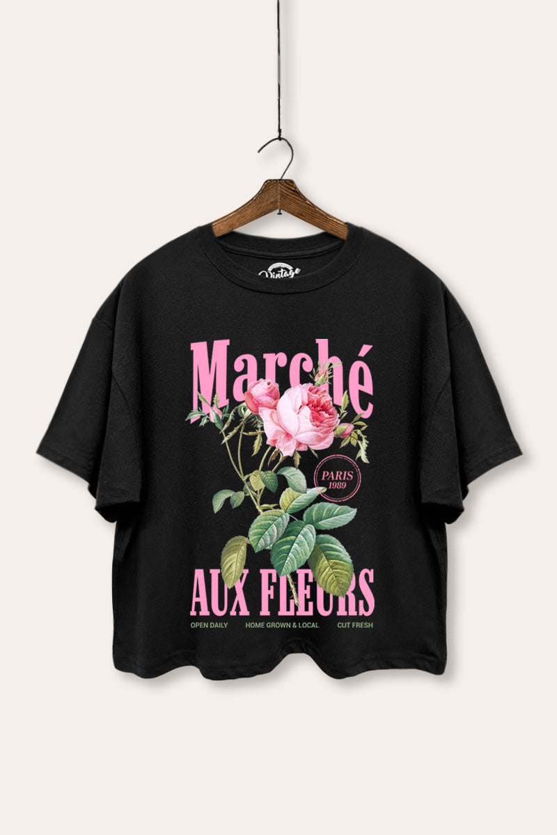 Flower Market French Graphic Boxy Crop Top