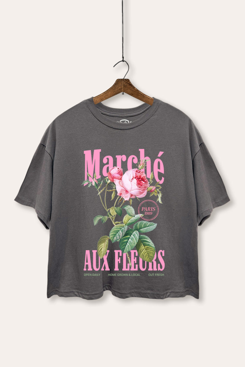 Flower Market French Graphic Boxy Crop Top
