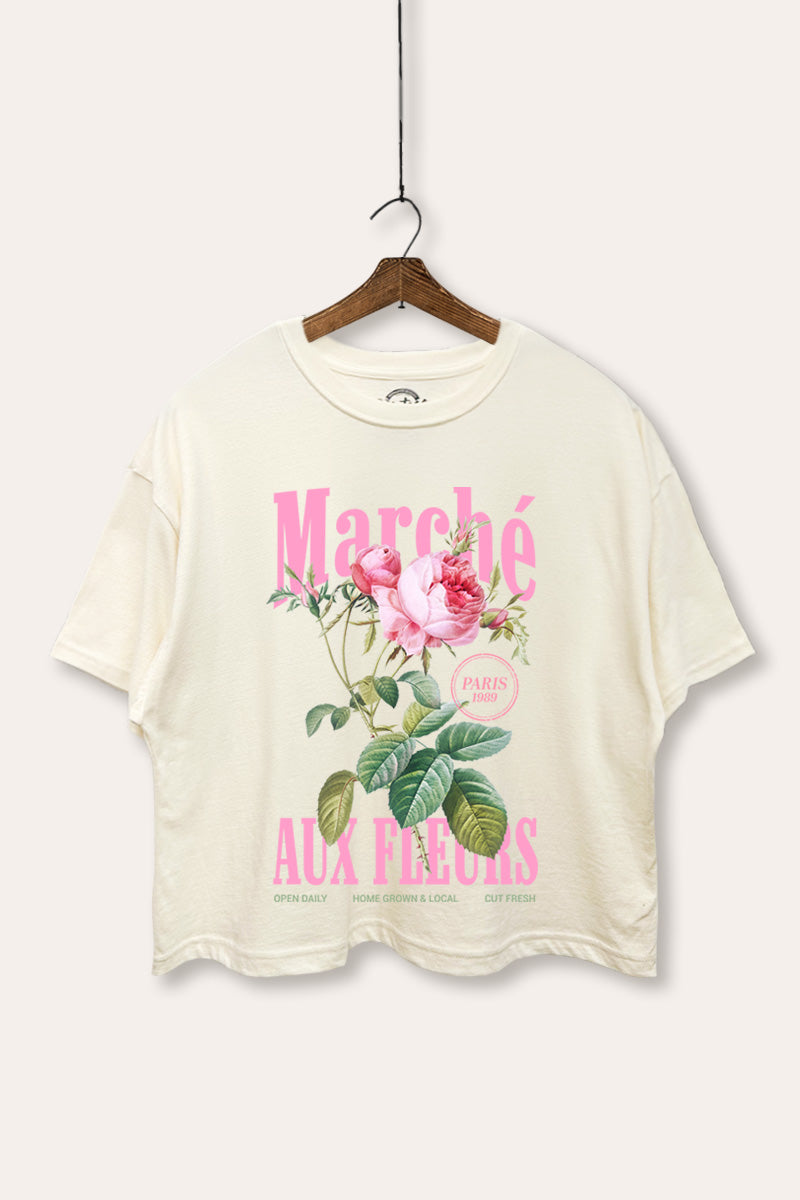 Flower Market French Graphic Boxy Crop Top
