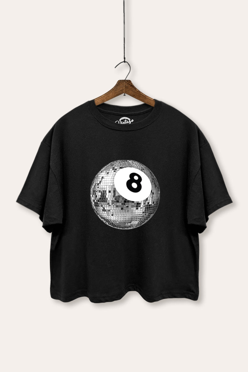 disco 8-ball holiday party graphic boxy crop top