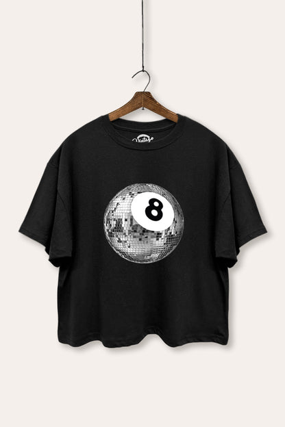 Silver Disco 8-Ball Graphic Boxy Crop Top