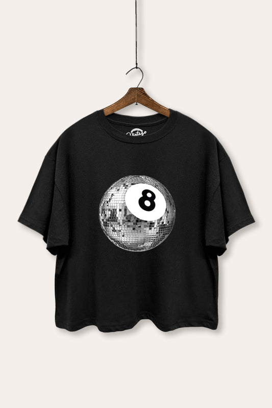 Silver Disco 8-Ball Graphic Boxy Crop Top